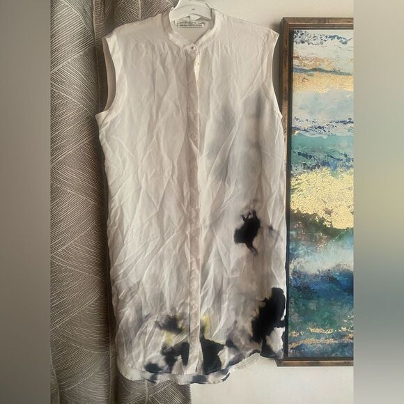 AllSaints 100% Silk Cream/Black Luna Aura Shirt Sleeveless  Button Dress Size 6 - Picture 12 of 12